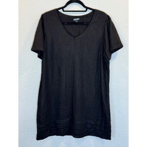 Nicole Miller Original Black Linen Blend V-Neck Flutter Sleeve Shift Dress XL
